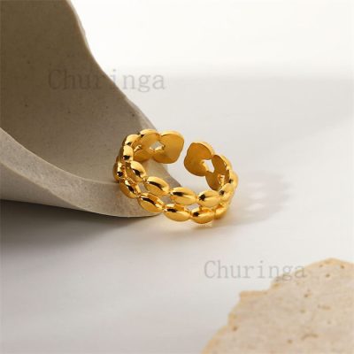 Double Oval Style Stainless Steel Gold Plated Ring