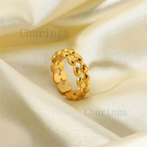 Double Oval Style Stainless Steel Gold Plated Ring