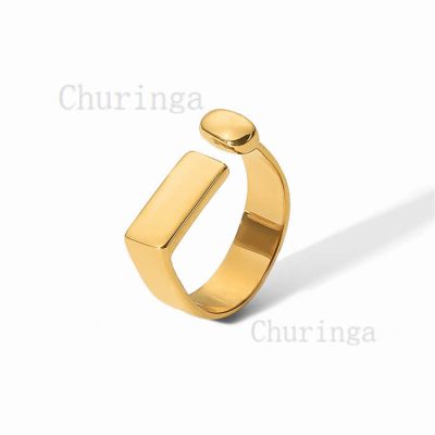 Stainless Steel Opening Exclamation Mark Square Design Stainless Steel Gold Plated Ring