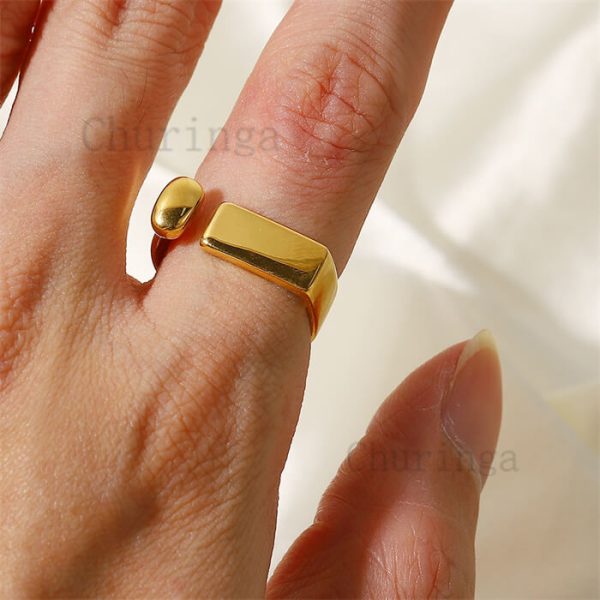 Stainless Steel Opening Exclamation Mark Square Design Stainless Steel Gold Plated Ring