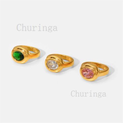18K Gold Plated Mosaic Oval Zircon Multi-Layer Three-Dimensional Stainless Steel Ring