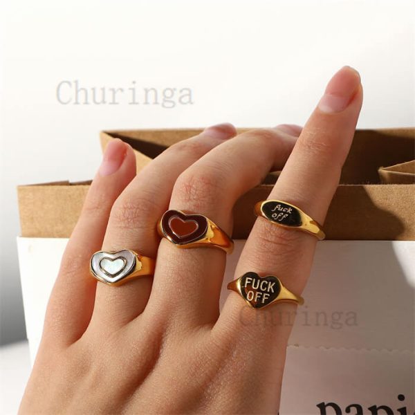 18K Gold Plated Double Layer Peach Heart Dripping Stainless Steel Ring