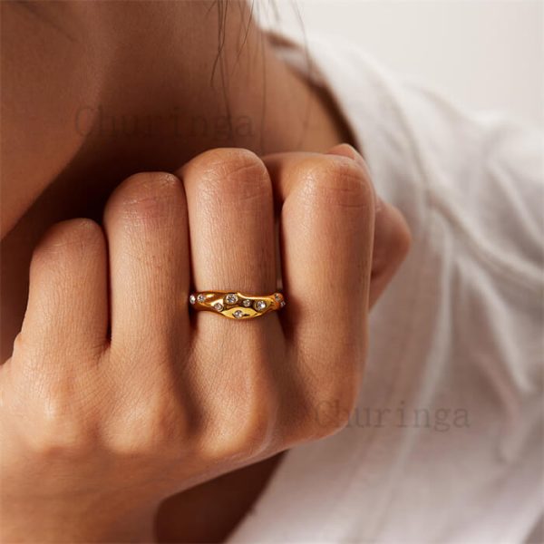 Full Star Stick Drill Hammer Pattern Stainless Steel Gold Plated Ring