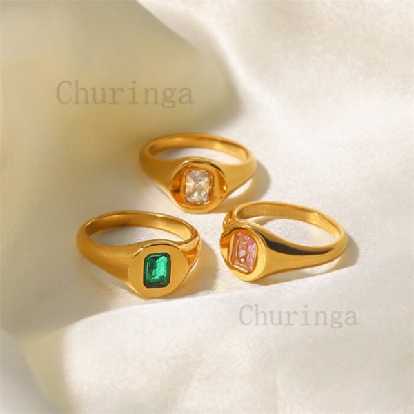 Light Luxury Fashion Inlaid Zircon Stainless Steel Gold Plated Ring