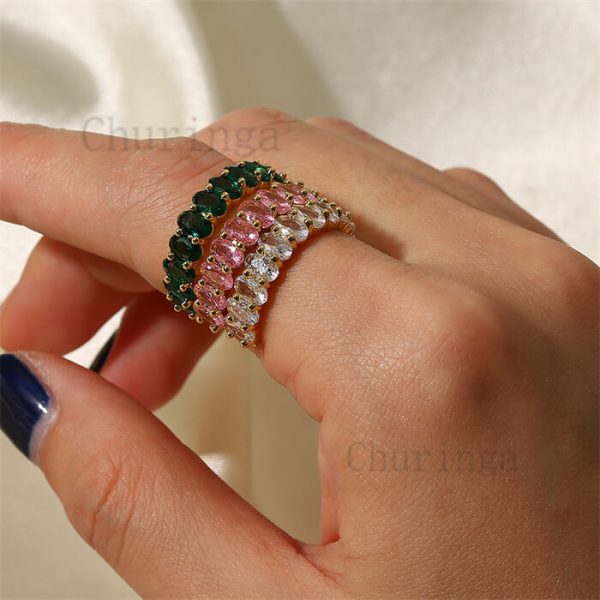 Occident Mosaic Oval Zircon Stainless Steel Gold Plated Ring