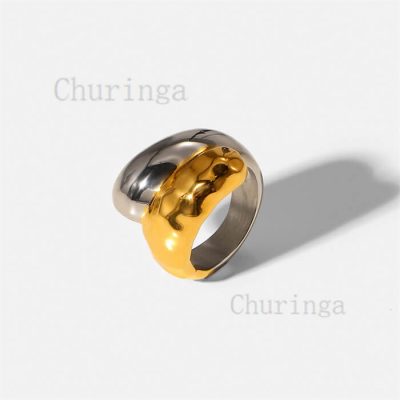 Double Color Hammer Pattern Asymmetrical Stainless Steel Simple Ring