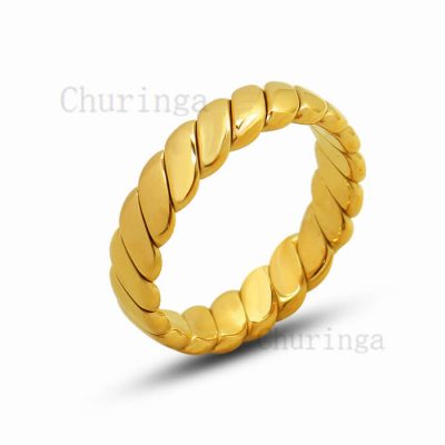 French Style Geometry Element 18K Gold Stainless Steel Ring