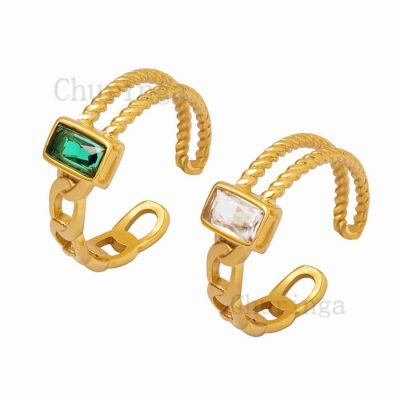 Stainless Steel Cast Inlay Zircon Gold Plated Opening Ring