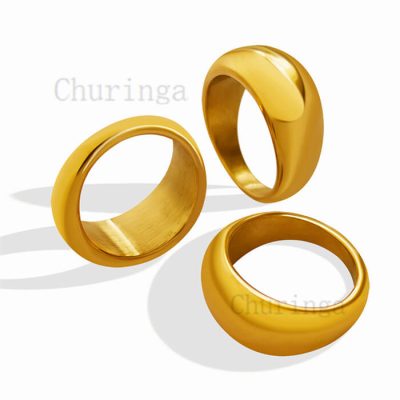 Big Smooth Stainless Steel 18K Gold Plated Ring