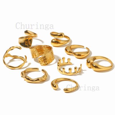 Occident Irregular Simple Temperament Stainless Steel Gold Plated Ring