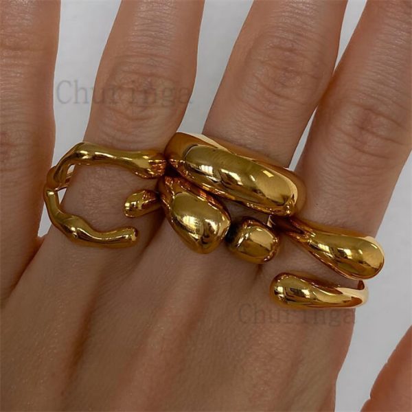 Occident Irregular Simple Temperament Stainless Steel Gold Plated Ring