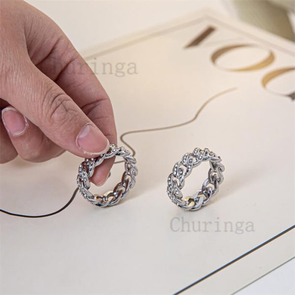 Occident Light Luxury Full Stone Stainless Steel Cuban Chain Ring