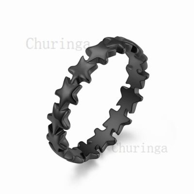 Stainless Steel Full Circle Pentagram Black Plating Ring