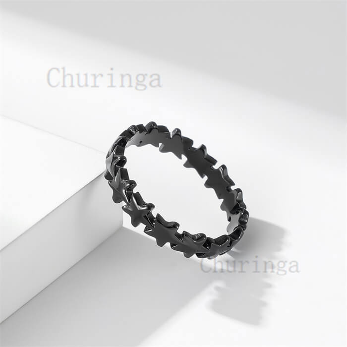 Pentagram Black Stainless Steel Ring