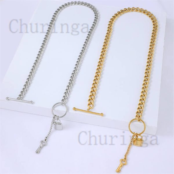 Stainless Steel Lock Gold Plated Necklace