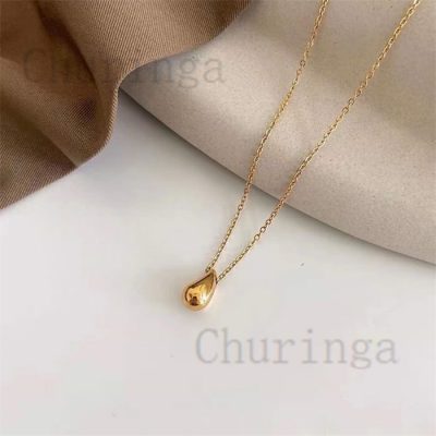 Water Drop Shape Simple Stainless Steel Gold Plated Necklace