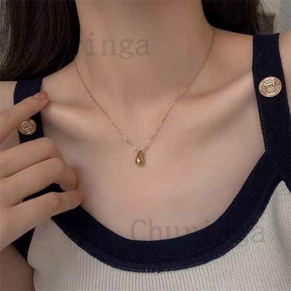 Water Drop Shape Simple Stainless Steel Gold Plated Necklace