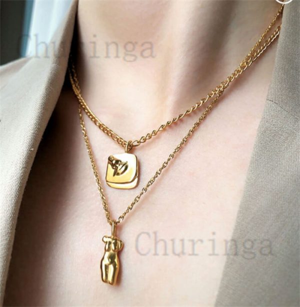 Abstract Pattern Gold Plated Stainless Steel Necklace