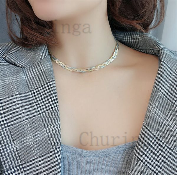 Three Color Snake Bone Chain Braided Stainless Steel Clavicle Chain