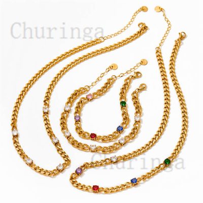 Cuban Chain Spliced Zircon Gold-Plated Stainless Steel Necklace