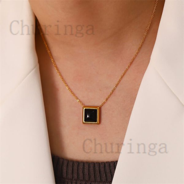 Square Cat's Eye Vogue Style Simple Stainless Steel Necklace