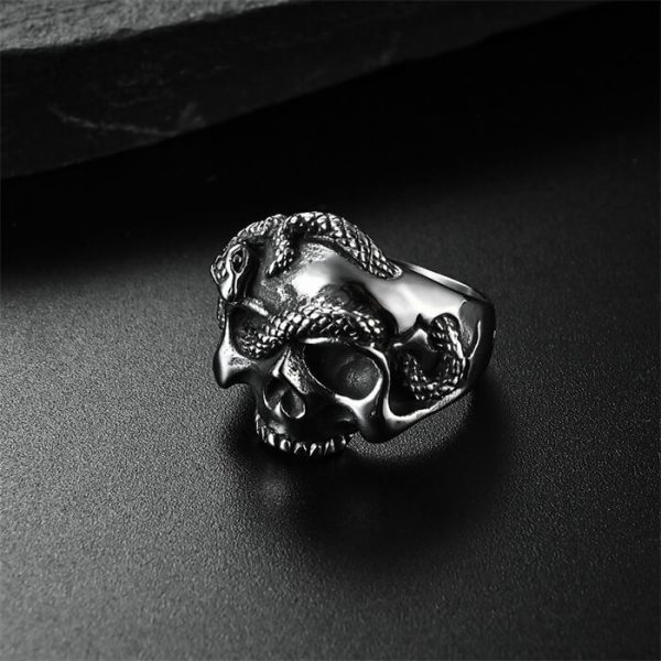 Stainless Steel Black Mamba Snake Skull Personality Ring