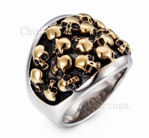 Vintage Multi Ghost Head Gold Plated Stainless Steel Ring