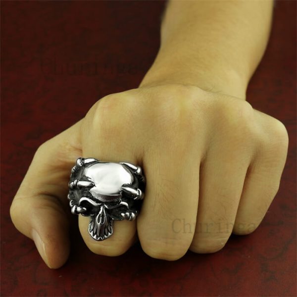 Stainless Steel Ghost Head Ghost Claw Skull Ring