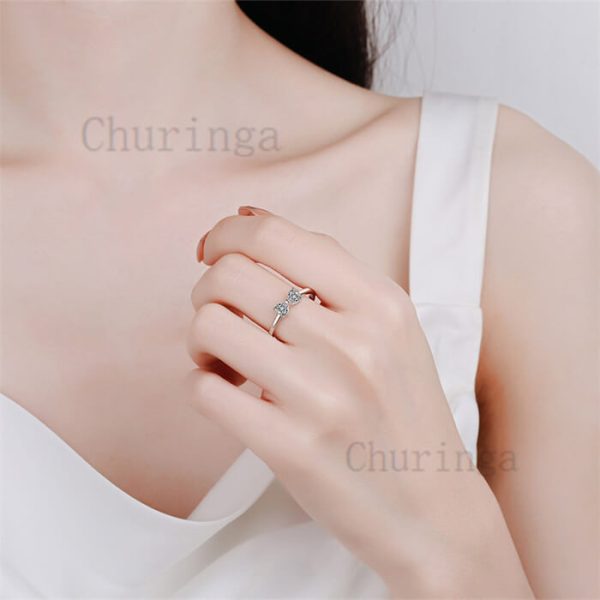 Stainless Steel Zircon Ring With Heart-Shaped Zircon Ring
