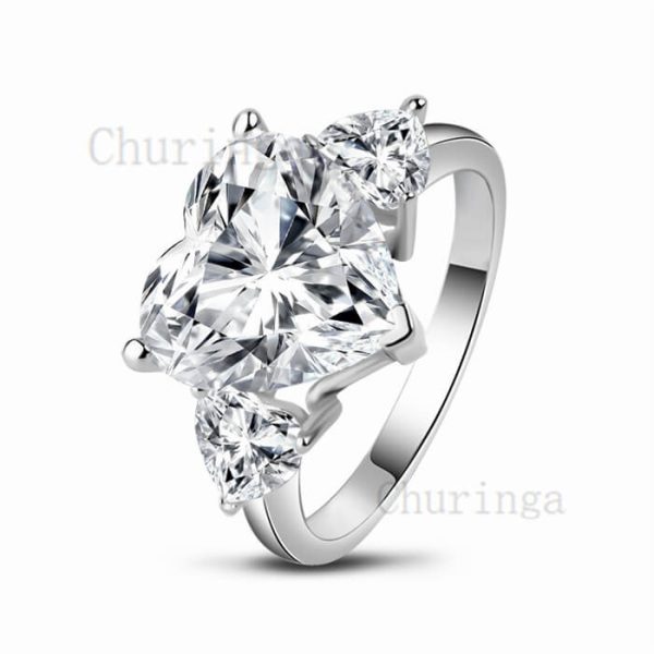 Occident Fashion Stainless Steel Set With Three Heart-Shaped Zircon Ring