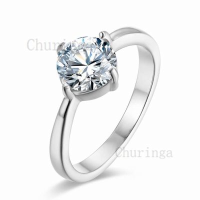 Simple Inlaid Round Zircon Stainless Steel Engagement Ring