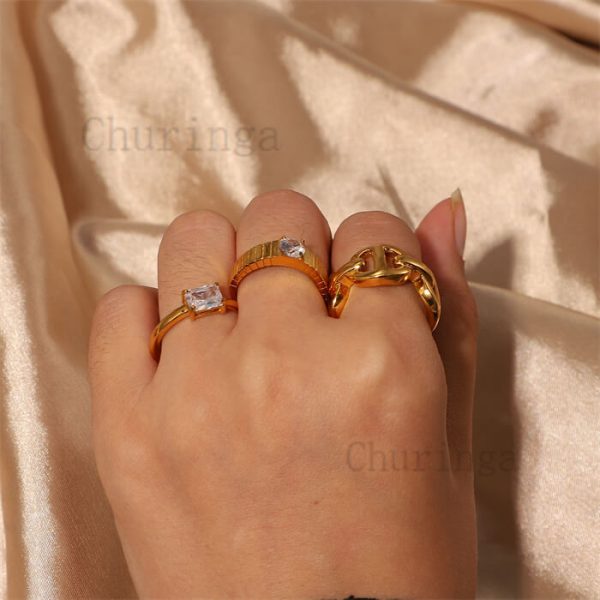 18K Gold Plated Inlaid Round Zircon Stainless Steel Ring