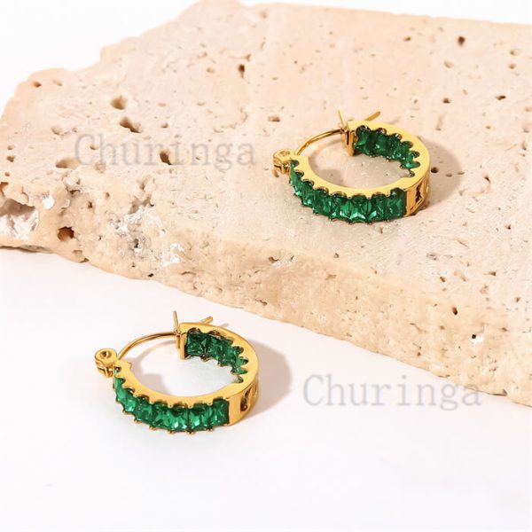 Stainless Steel Zircon Earrings With 18K Gold Plated