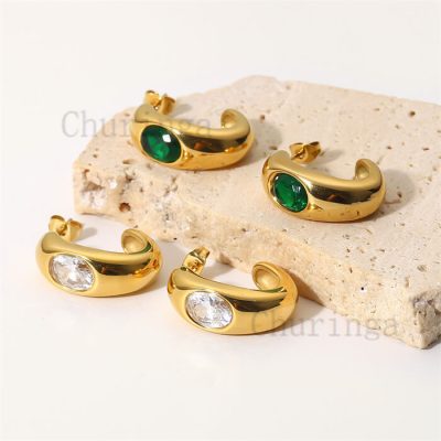 Irregular Zircon Set Stainless Steel Gold Plated Earrings