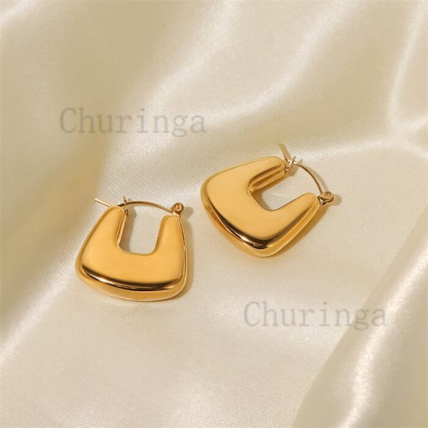 French Style Simple Light Luxury High-Grade Stainless Steel Hollow Square Shape Earrings