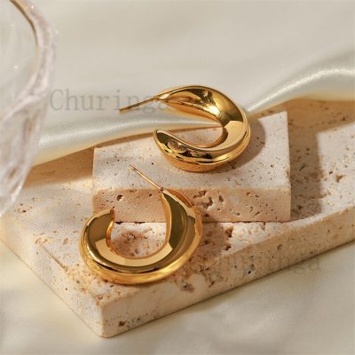 French Style Simple Light Luxury High-Grade Stainless Steel Hollow Semicircle Earrings