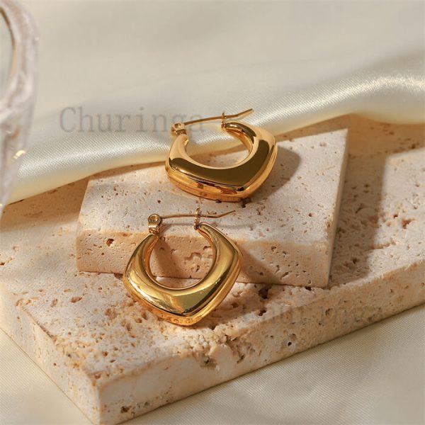 French Style Simple Light Luxury High-Grade Stainless Steel Hollow Square Shape Earrings