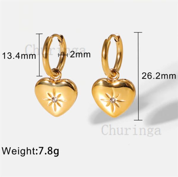 INS Style Gold Plated Love Shape Hoop Stainless Steel Earrings