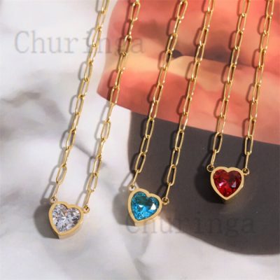 Light Luxury Color Love Zircon Stainless Steel Peach Heart Clavicle Chain