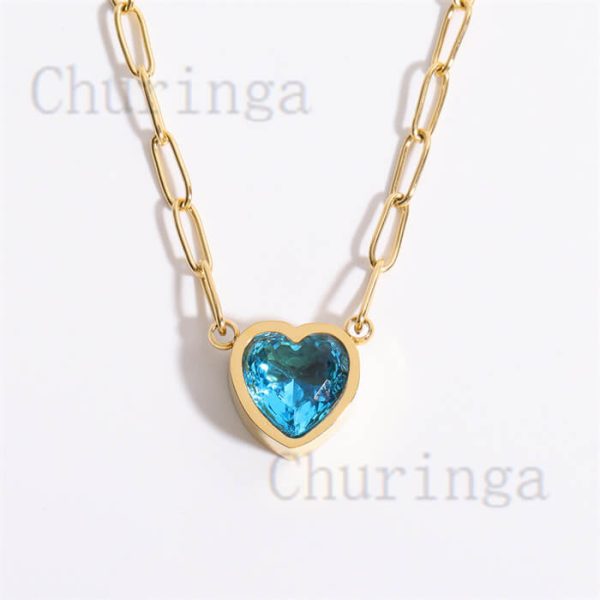 Light Luxury Color Love Zircon Stainless Steel Peach Heart Clavicle Chain