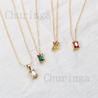 Simple Square Zircon Stainless Steel Necklac