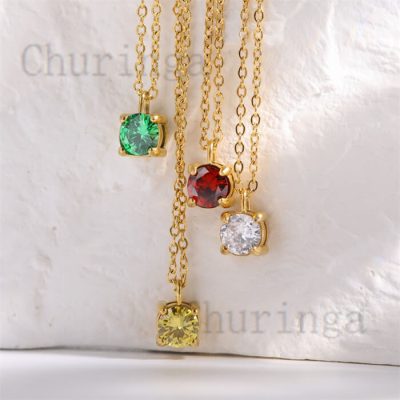 18K Gold Plated Round Zircon Stainless Steel Necklace