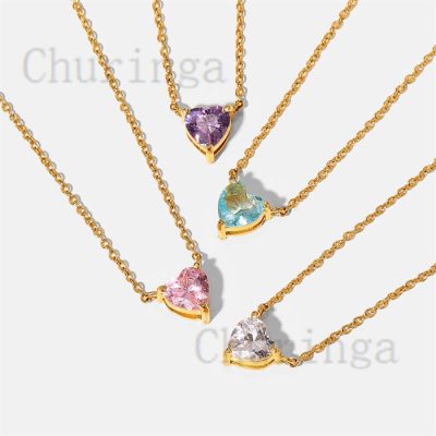 18K Gold Plated Heart-Shaped Zircon Stainless Steel Necklace