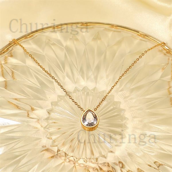 18K Gold Plated Water Drop Zircon Stainless Steel Necklace