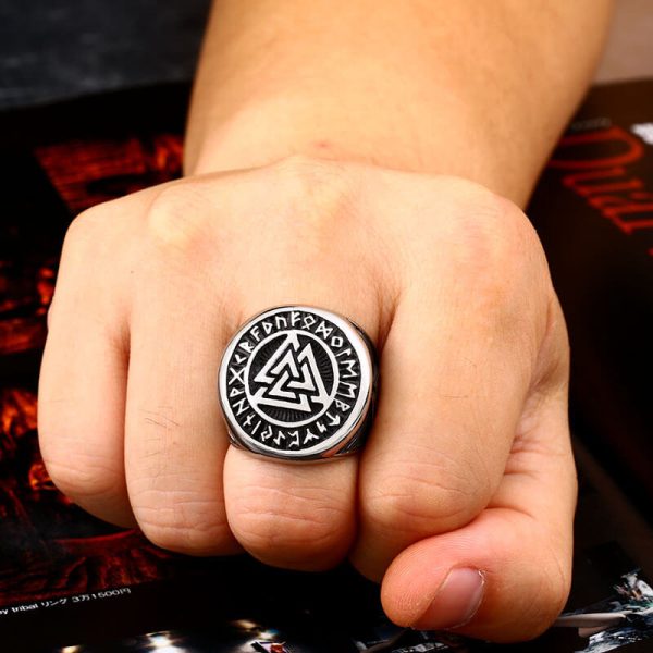 Odin Triangle Viking Rune Men's Stainless Steel Ring