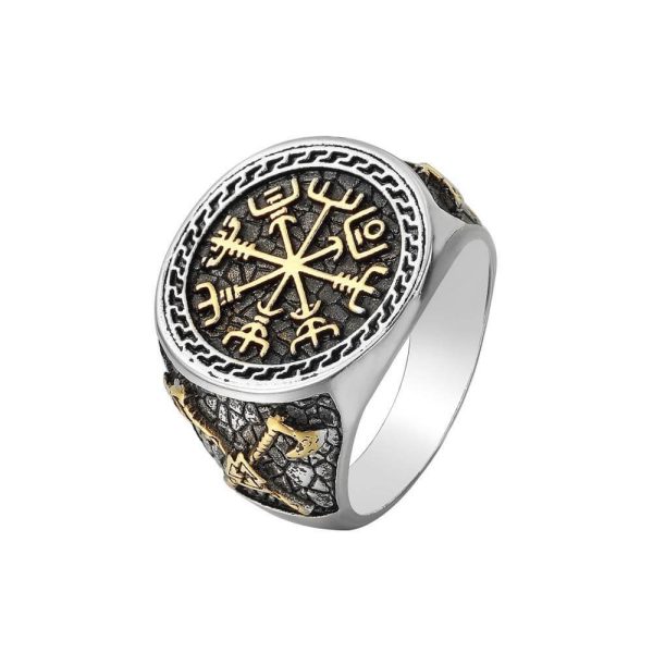 Viking Compass Axe Pattern Stainless Steel Ring