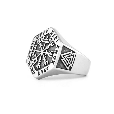Viking Triangle Symbol Compass Stainless Steel Ring