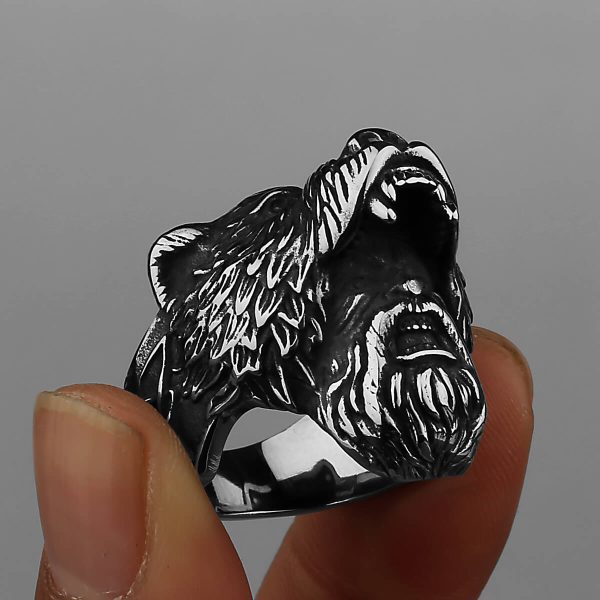 Occident Viking Bear Head Warrior Stainless Steel Ring