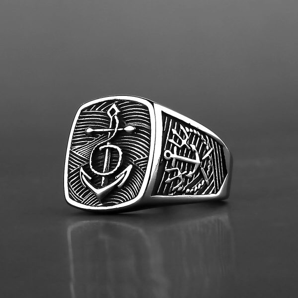 Viking Ship Anchor Square Shape Stainless Steel Ring