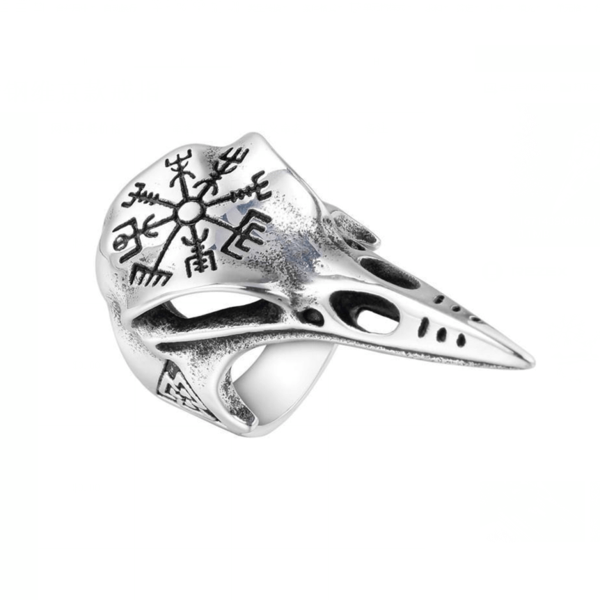 Viking Crow Skull Compass Stainless Steel Ring
